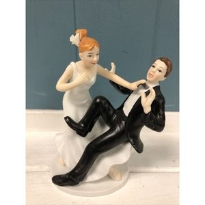 Bride and Groom Comical Wedding Cake Top Take Plunge‎ Cake Topper